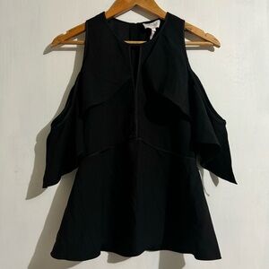Laundry by Shelli Segal Black Cold Shoulder Keyhole Peplum Top